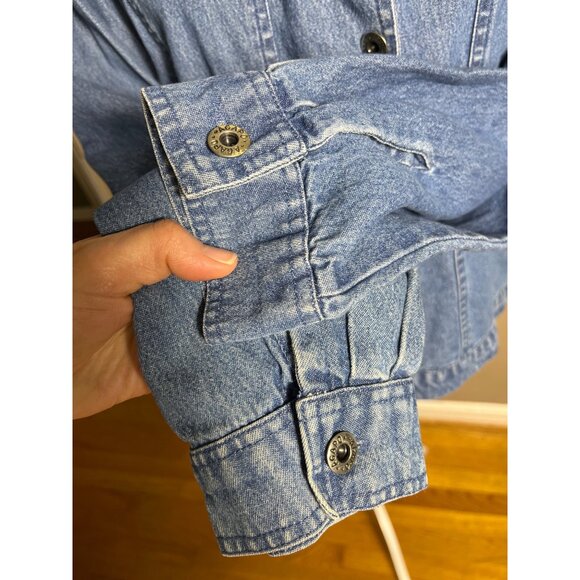 Agapo Denim Jacket Blue Embroidered Lightweight Jean Boho Cottage Casual Women L - Picture 7 of 11